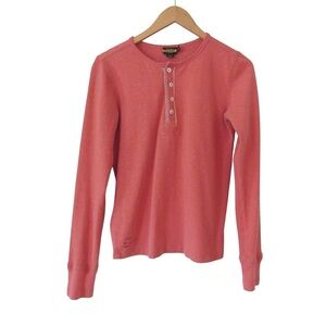 Rugby Ralph Lauren Womens Coral Henley Shirt Large Long Sleeve Classic Preppy